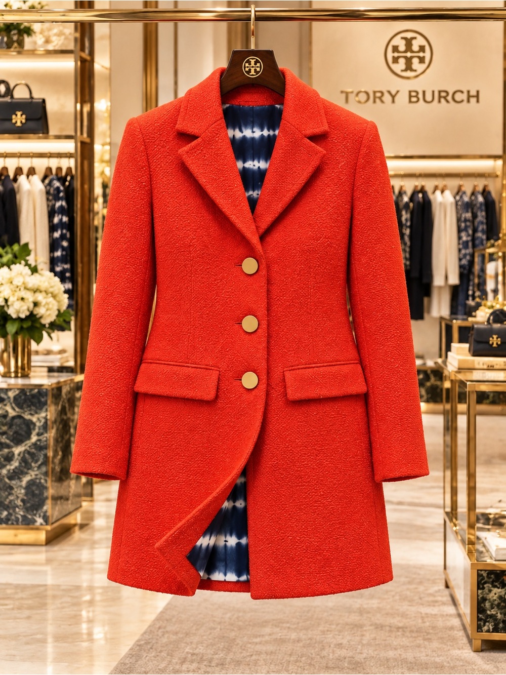 Tory Burch Castleton Peacot With Gold Buttons And Pockets XS